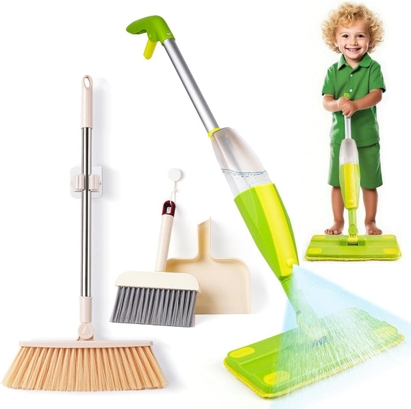Kids Spray Mop,Toddler Mop Cleaning Set, Real Working Mini Mop & Kids