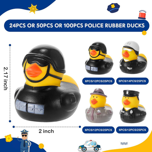 Deekin 50 Pcs Police Rubber Ducks, 2 Inch Police Party Favors for Police Birthday Party Decorations