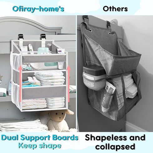 2-Tier Ofiray-home Hanging Diaper Organizer for Changing Table,Cribs,Car,Playard or Wall & Nursery Organization-Durable