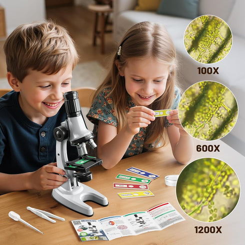 Xelabrion 67 100X-1200X 3-5 5-7 8-12 Microscope for Kids, Pcs Kids Microscope Science Kit with Microscope, Slides
