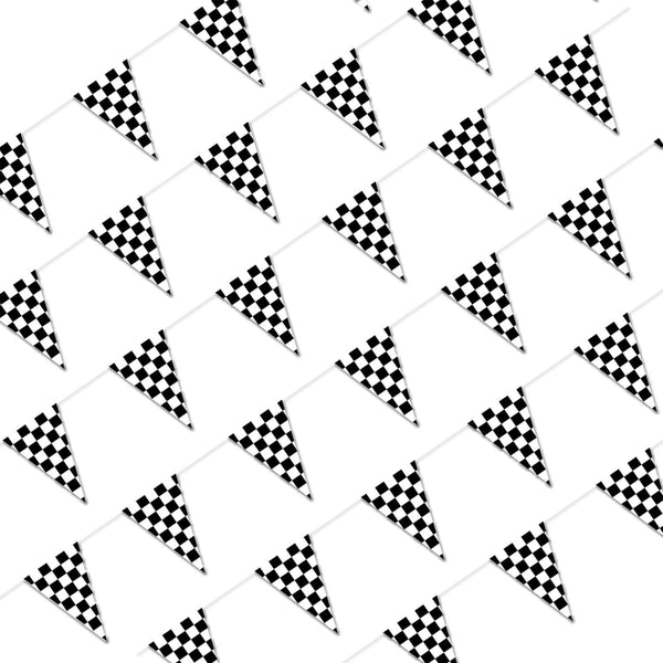 Piokio 100ft Black and White Checkered Flag Banner for Racing Birthday Decorations, Nascar Cars Party Supplies