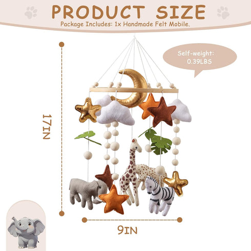 Wonderoo by Wowo Baby Mobile for Crib Handmade Hanging Felt Nursery Mobile Fits Most Crib Arms Gender-Neutral Safari