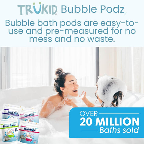 (60 TruKid Bubble Podz Bubble Bath for Kids, Toddlers, & Babies, Tear Free Gentle & Refreshing Bath Bomb for Sensitive