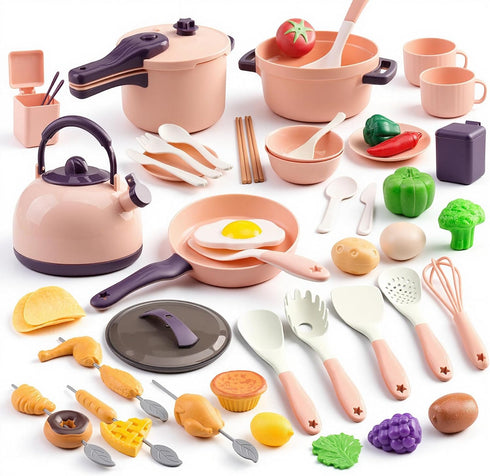 Zero Zoo 60Pcs Kids Mini Play Kitchen Accessories, Pretend Cooking Play Set with Cookware,