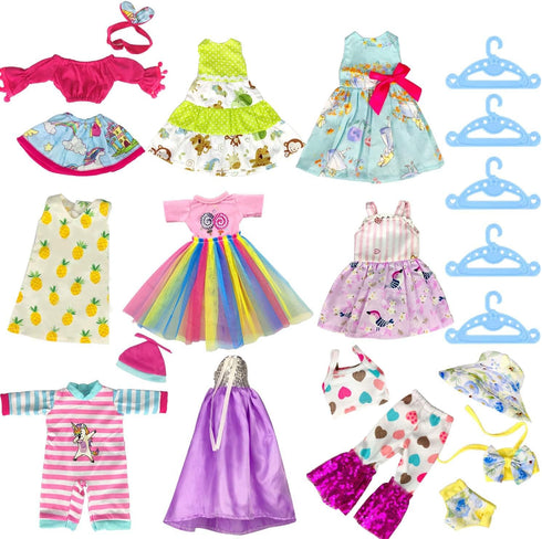 10-Sets Doll Clothes for American 14-inch Dolls, Handmade Outfits and Accessories, Christmas Gift
