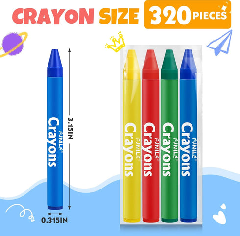 320 Count (80 Sets 4 Packs, FUMILE Crayons of Colors), Non-Toxic Crayon Bulk Individual Mini Crayons for Kids Party