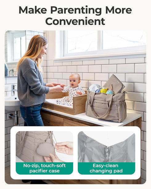 BAGSMART Diaper Bag Tote, Hospital Bag for Labor Delivery, Puffy Maternity Travel Diaper Tote, Baby Bag with Pacifier