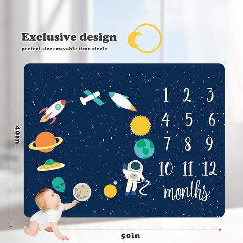 40 50IN Baby Monthly Milestone Star Astronaut Boy Blanket - Newborn Swaddle, Party Favors, Photography Backdrop Props