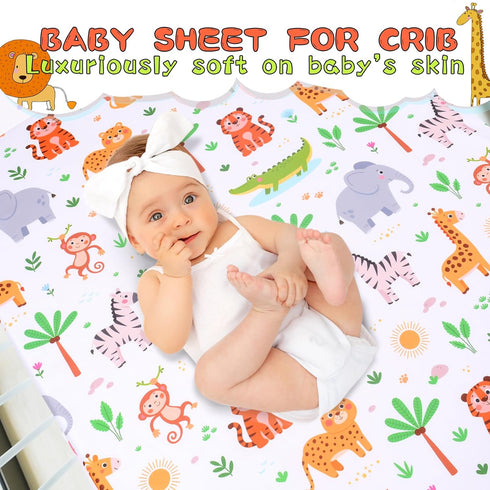 1 Pack Cloele Animal Fitted Crib Sheet for Girls Jungle Baby Nursery Bed Sheet for Standard Crib and Toddler Mattresses