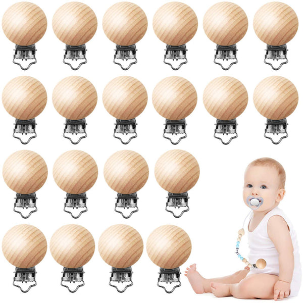 24 Pieces Natural Beech Wood Pacifier Clips - Teething Grasping Toy Holder Accessories