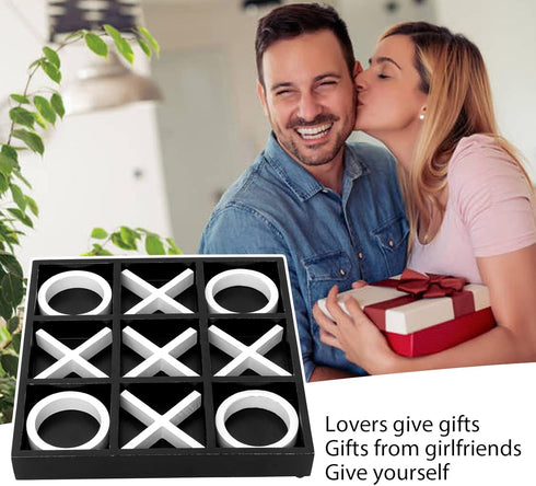 FUIN Wood Tic Tac Toe Decorative Board Game Set, 12" x 12", Black and White Coffee Table Decor