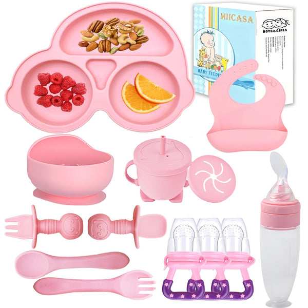 Silicone Baby Feeding Set,Miicasa Baby Led Weaning Supplies Kit With Suction Bowl
