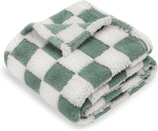 HOMRITAR Checkered Baby Blanket 30 x 40 Inch, Sage Green Soft Fluffy Reversible Lightweight Blanket