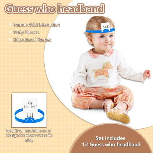 12 Pcs Guess Who Headbands Game Can Insert Cards Fun Heads Up Guessing Family Game Night Party Board Games for Kids
