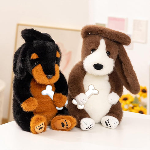14" PEACH CAT Rottweiler Dog Stuffed Animal Cute Puppy Plushies Soft Plush Toys Gifts for Kids Black