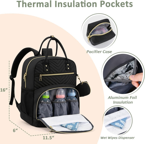 Diaper Bag Backpack, Baby Essentials Diapers Bag with Pacifier Case, Stylish Large Capacity Travel Backpack for Baby