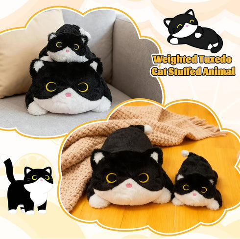 Gift17in 1.6lbs Weighted Cat Stuffed Animal,Cute Black and White Tuxedo Cat Plush Soft Weighted Plushies, Cuddleable