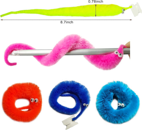 240 (12 SHENGSEN Pieces Fuzzy Worm Toys with Big and Small Sizes Mixed Fuzzy Worms on Strings Trick Toys Carnival Party