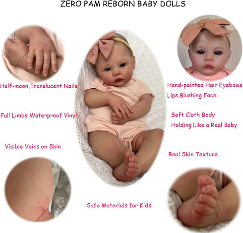 Zero Pam 19" Realistic Reborn Baby Doll Girl - Lifelike Soft Silicone Vinyl, Handmade Weighted Toddler Toy