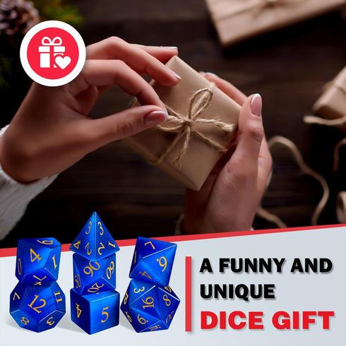 LUCKY-M Cat Eye DND Dice Sets, Blue Gemstone Dice for Dungeons and Dragons, RPG Dice Gift for Men (CE-Blue)