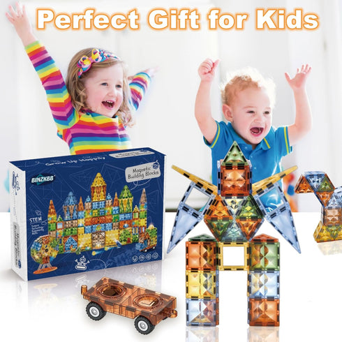 BINZKBB Magnetic Tiles 110 Pieces - 3D Lighted Magnet Building Blocks for Kids, Educational Sensory Stack Toys