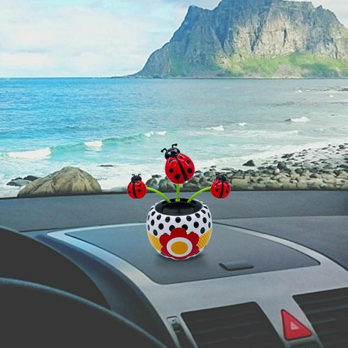 Red Solar Dancing Flower - Cute Power Flower for Car Decoration, Dashboard Swinging Doll, Home Ornament, Solar Power