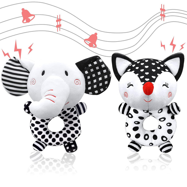 Baby Rattles 0-6 Months, Newborn Toys, Black & White High Contrast Plush Stuffed Toys for 0-12 Months Girl Boy