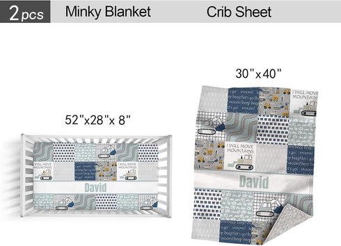 Noverbibi Set, 2 Sets, Personalized Baby Crib Bedding Construction Mountains Theme, Piece Crib Bedding Standard Crib