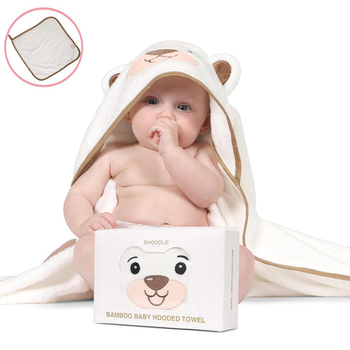 Snoodlebear Set Hands-Free Rayon Bamboo Hooded Baby Towel Extra Large for Boys and Girls Organic Rayon Bamboo Soft Baby