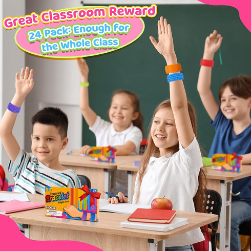 24 Pcs Fidget Toys Bulk for Kids: Textured Silicone Slap Bracelets, Classroom Prize Box Toys, Party Favors Birthday