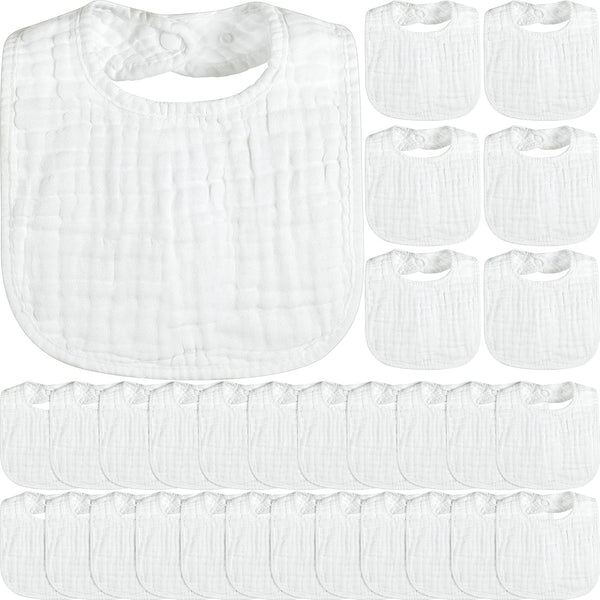 Reginary 30 Pack White Muslin Baby Bibs Bulk Adjustable 6 Layers Baby