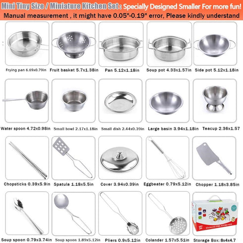 Kids Kitchen Pretend Play Toys Accessories with Stainless Steel Cookware Pots and Pans Set, Classic Cooking Utensils