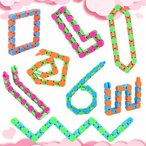 8Pcs Fidgets Wacky Tracks Fidget Toys for Kids, Sensory Autism Snap Click Snake Toys for Adults, School Prizes