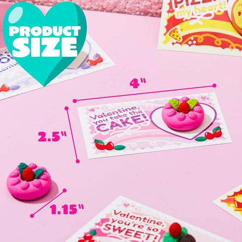 JOYIN 36 Pieces Valentines Day Gift Cards - 3D Dessert Erasers for Kid Classroom Cards, Party Favor Toy Supplies.