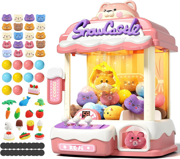 Claw Machine for Kids, Mini Vending Machine with Music, Electronic Prize Dispenser for Party Birthdays, Includes 45