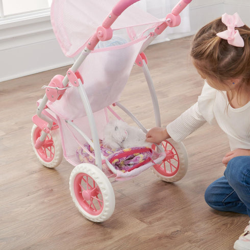 Badger Basket Toy Doll Folding Three Wheel Stroller for 22 inch Dolls - Pink/Gingham