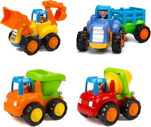 Friction Powered Cars Push and Go Trucks, Construction Vehicles Toy Set for Baby Toddlers Infants Boys