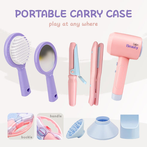 Set Set SMILESSKIDDO Hair Salon Toys for Girls - Pretend Play Hair Styling Toy with Realistic Blow Dryer, Hair
