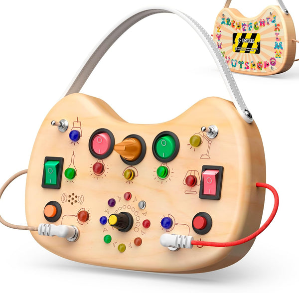 UdoUto Montessori Wooden Busy Board for Toddlers with LED Light Lights &