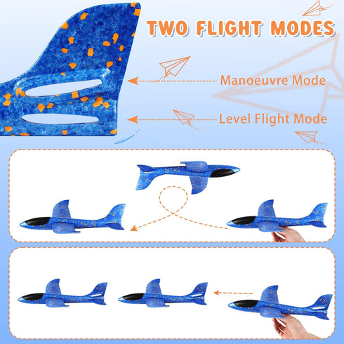 VCOSTORE 2 Pack Foam Airplanes, Large Throwing Glider Plane Toy with 2 Flight Modes for Outdoor Sports Toys 3-12