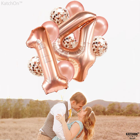 KatchOn Rose Gold 14 Balloon Numbers Set - Giant 40 Inch Foil Number Balloon for 14th Birthday Party