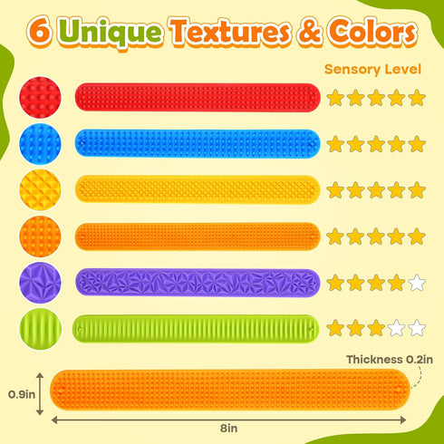 6 Pack, Sensory Fidget Toys for Kids: Textured Silicone Slap Bracelets Stress Relief Fidgets for Autism ADHD, Wearable
