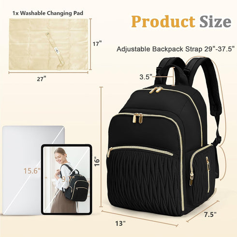 Backpack Backpack 16 Mommy miss fong Diaper Bag - Baby Diaper Bag with Diaper Changing Pad Quilted Travel Diaper