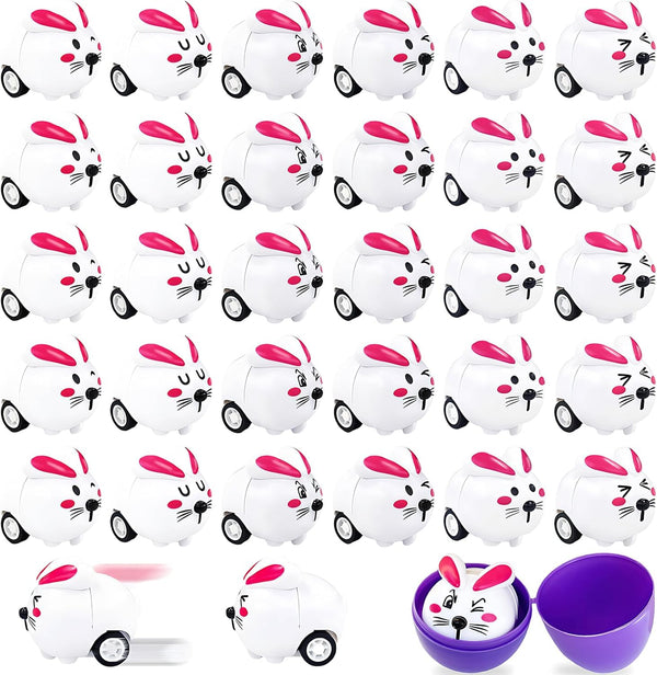 Kuihaazi 30 Pack Easter Pull Back Cars,Rabbit Toy Cars,Mini Bunny Toys for Kids,Easter