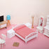 1: 12 Set Miniature Furniture Pink Double Bed Synthetic Material Dollhouse Furniture Baby Doll Accessories