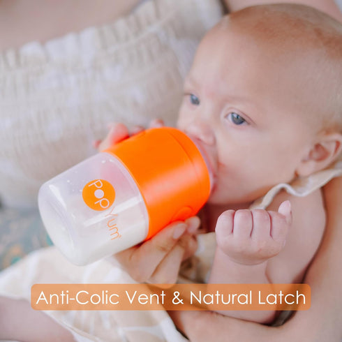 9 oz 2-Pack #2 260 ml, PopYum Orange Anti-Colic Formula Making/Mixing/Dispenser Baby Bottles, with Medium Flow Nipples