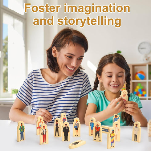 30 Pcs Wooden Community Helpers Toys – Small Professionals Wooden Character Set for Classroom Open Ended STEM Games