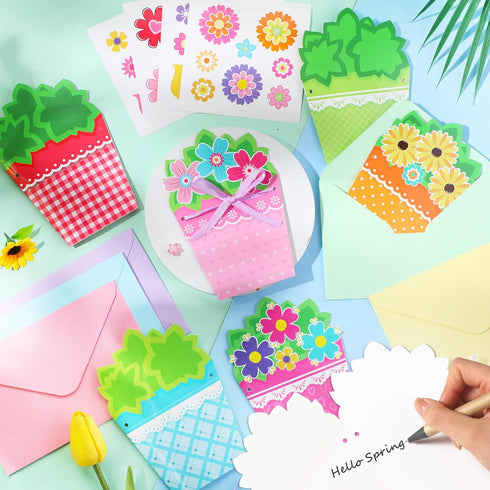24 Sets Pasimy Card Making Kits DIY Handmade Greeting Card Kits with Flowers Stickers Envelopes Ribbon for Primary