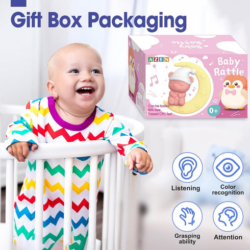16 Pack 3-6 0-6 6-12 AZEN Baby Rattles Teething Toys Months, Baby Toys Months, Newborn Infant Toys Months, Essentials