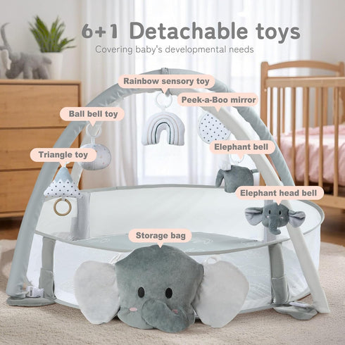 5-in-1 Mallify XL Large Baby Gym & Ball Pit, Play Mat & Play Gym, Combination Baby Activity Gym with Milestone Cards